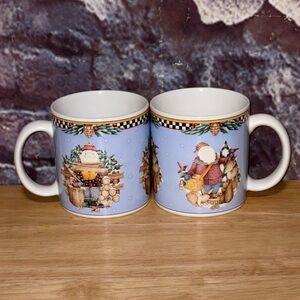 Sakura Debbie Mumm Woodland Santa Mugs Coffee Tea Cocoa Cups Christmas Set Of 2